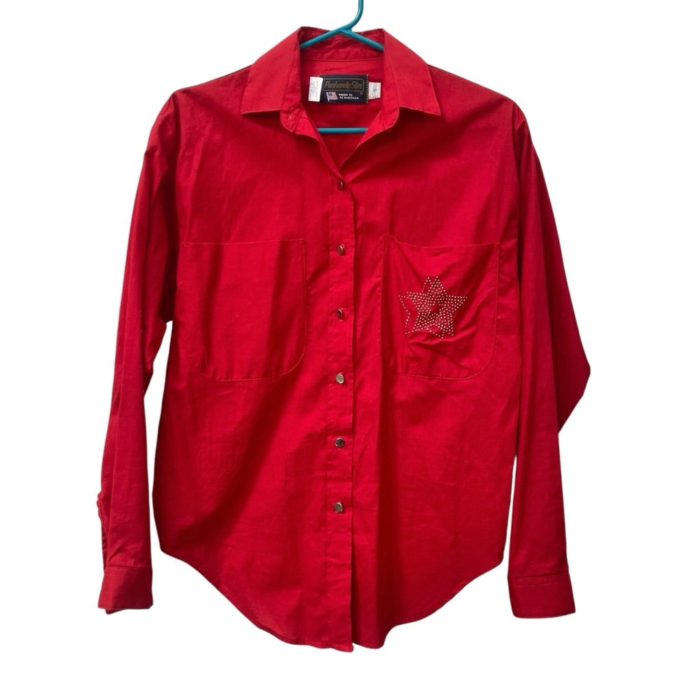 Panhandle Slim Red Western Shirt Ladies size S Star Detail - Made in USA